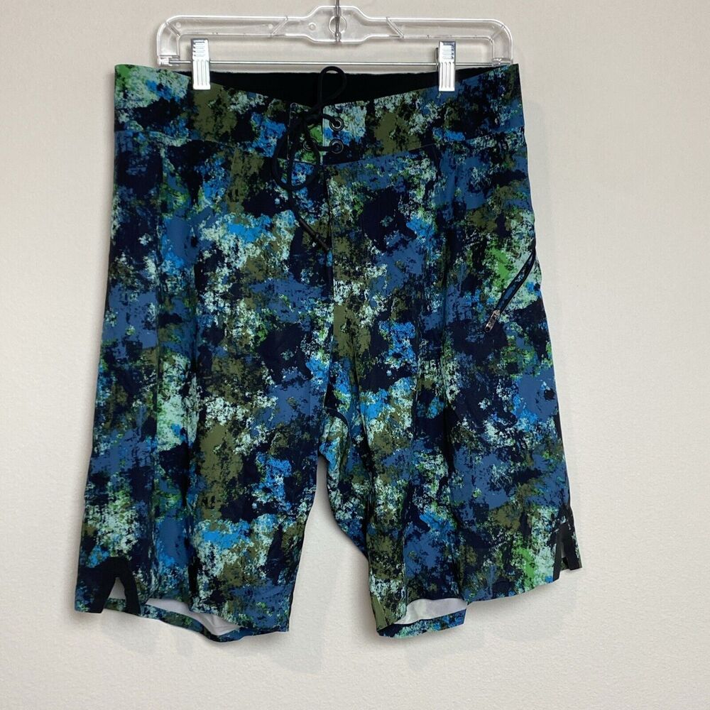 Lululemon El Current Board Green‎ Blue Swim Trunks Board Shorts Size 34 unlined - Picture 2 of 10